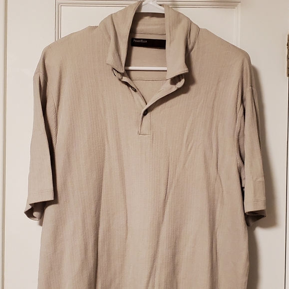 Perry Ellis tan colored Polo shirt w/ button up neck - Large - Picture 1 of 4